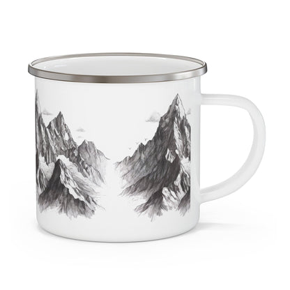 Mountain Range Pencil Art Enamel Camping Mug - Wander Trails