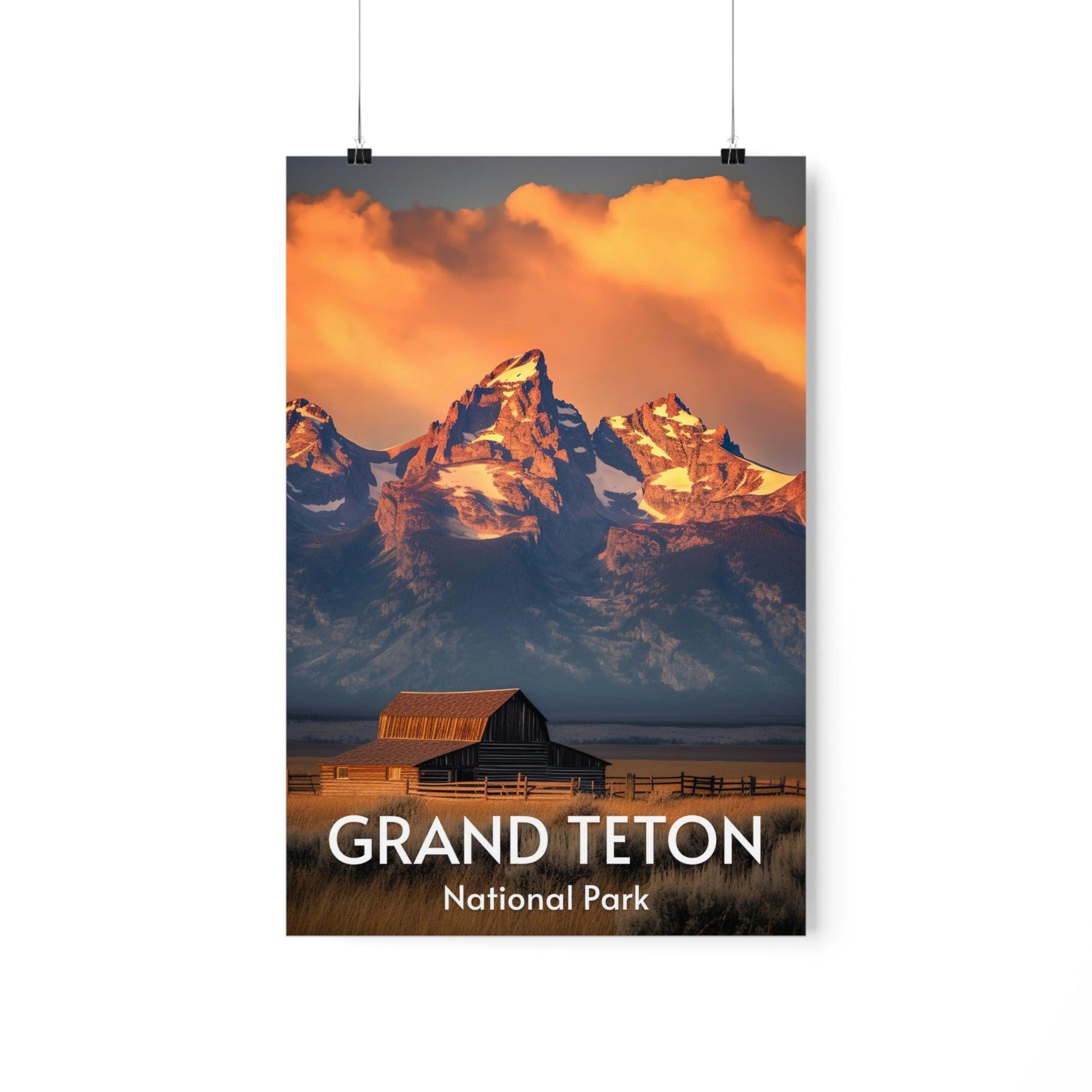 Grand Teton National Park Poster, Mormon row at sunset, Teton range in the background