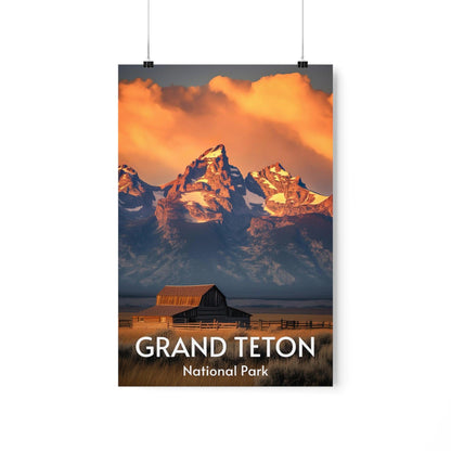 Grand Teton National Park Poster, Mormon row at sunset, Teton range in the background