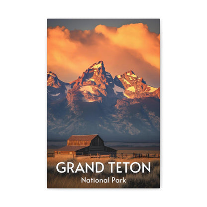 Grand Teton National Park print, Mormon row at sunset, Teton range in the background