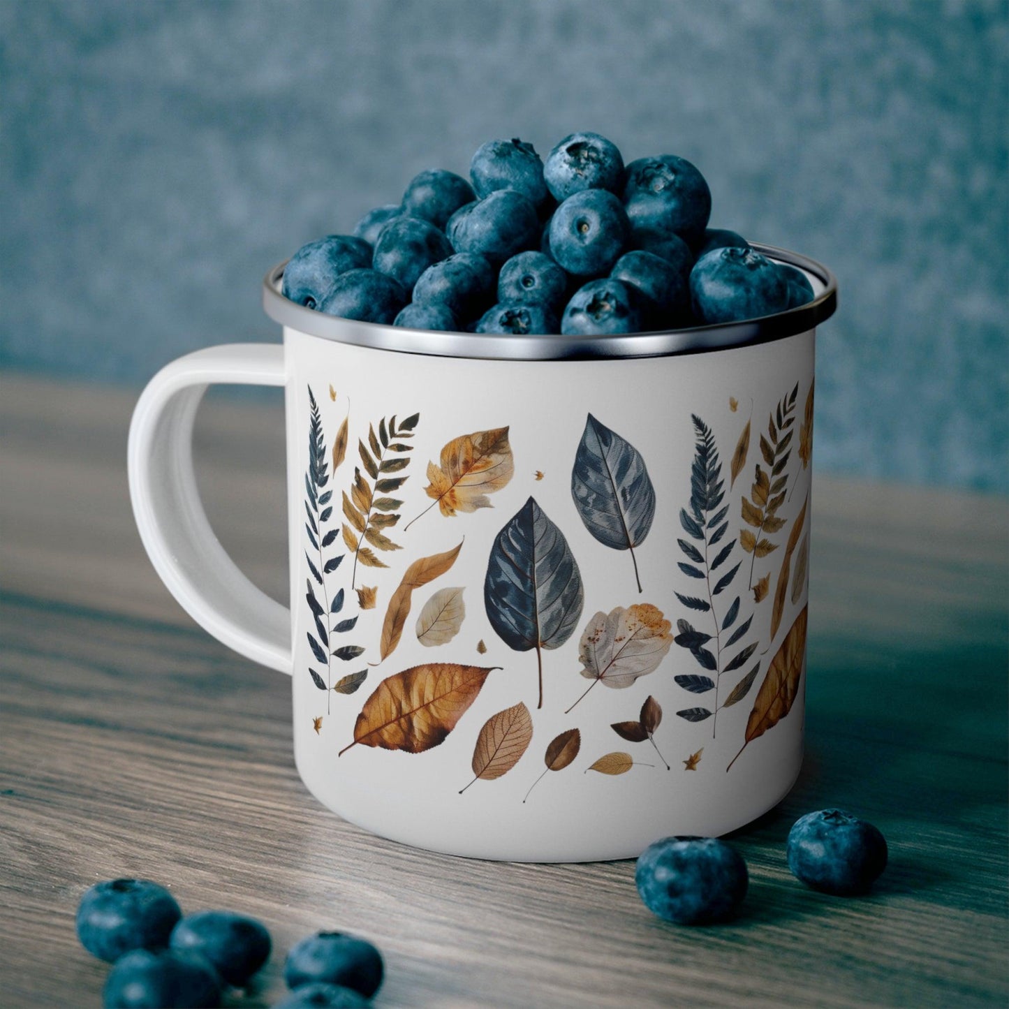 Pressed Fall Leaves Enamel Camping Mug - Wander Trails