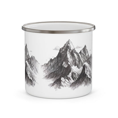 Mountain Range Pencil Art Enamel Camping Mug - Wander Trails