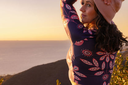 Pink Floral Long Sleeve Crop Top