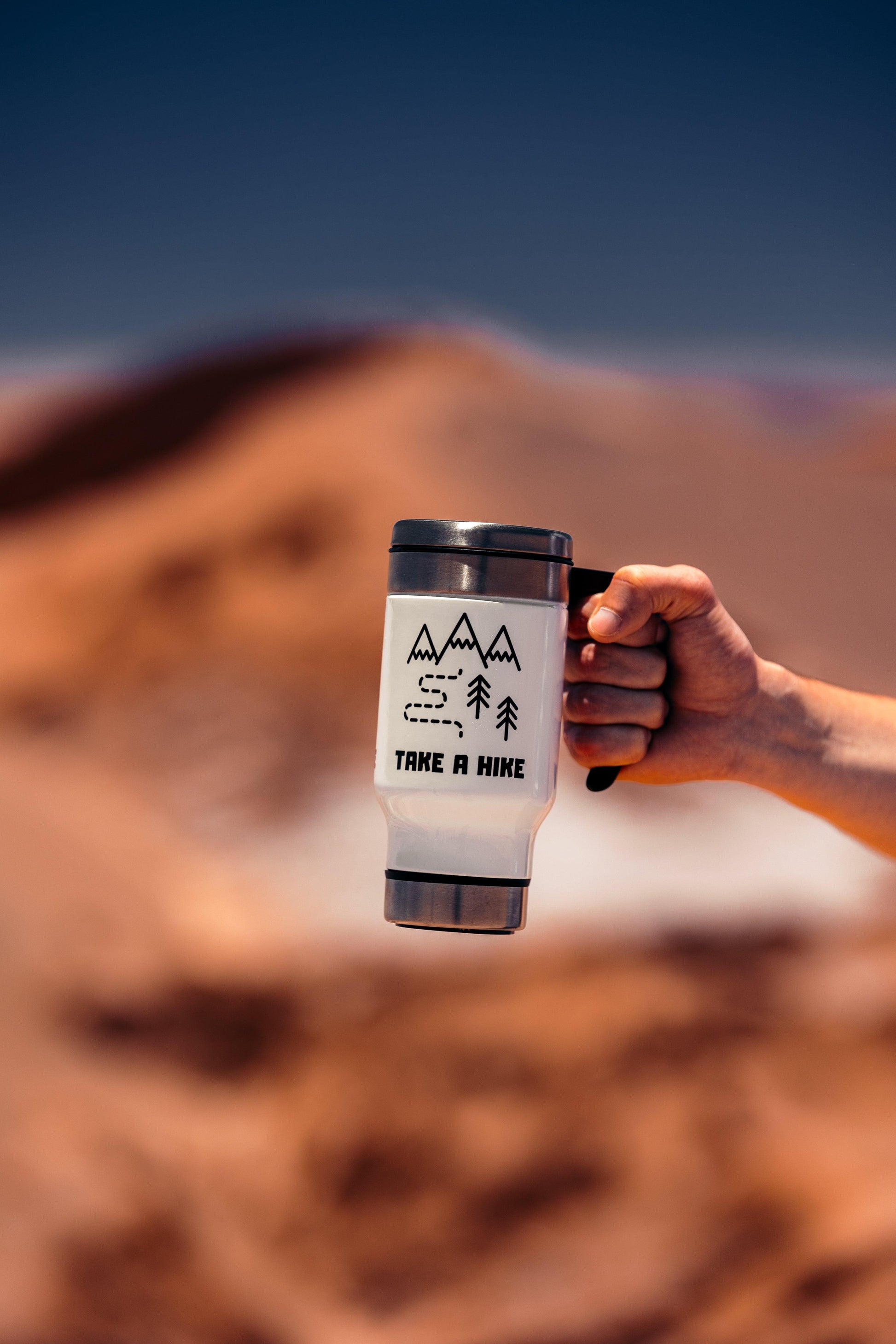 Take a Hike Stainless Steel Travel Mug with Handle, 14oz - Wander Trails