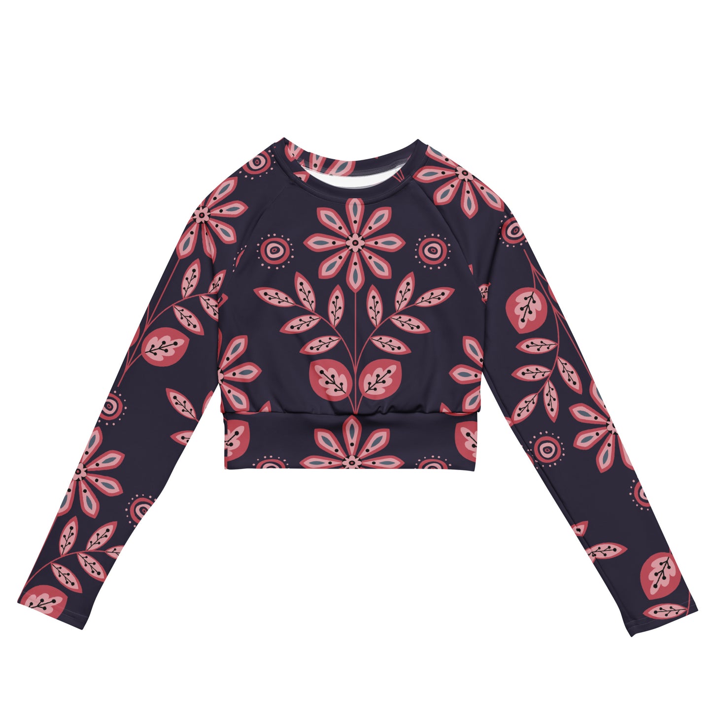 Pink Floral Long Sleeve Crop Top