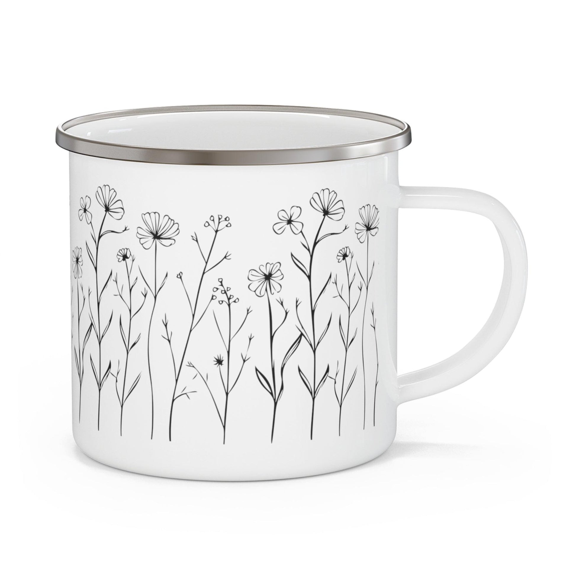 Minimalist Flowers Enamel Camping Mug - Wander Trails