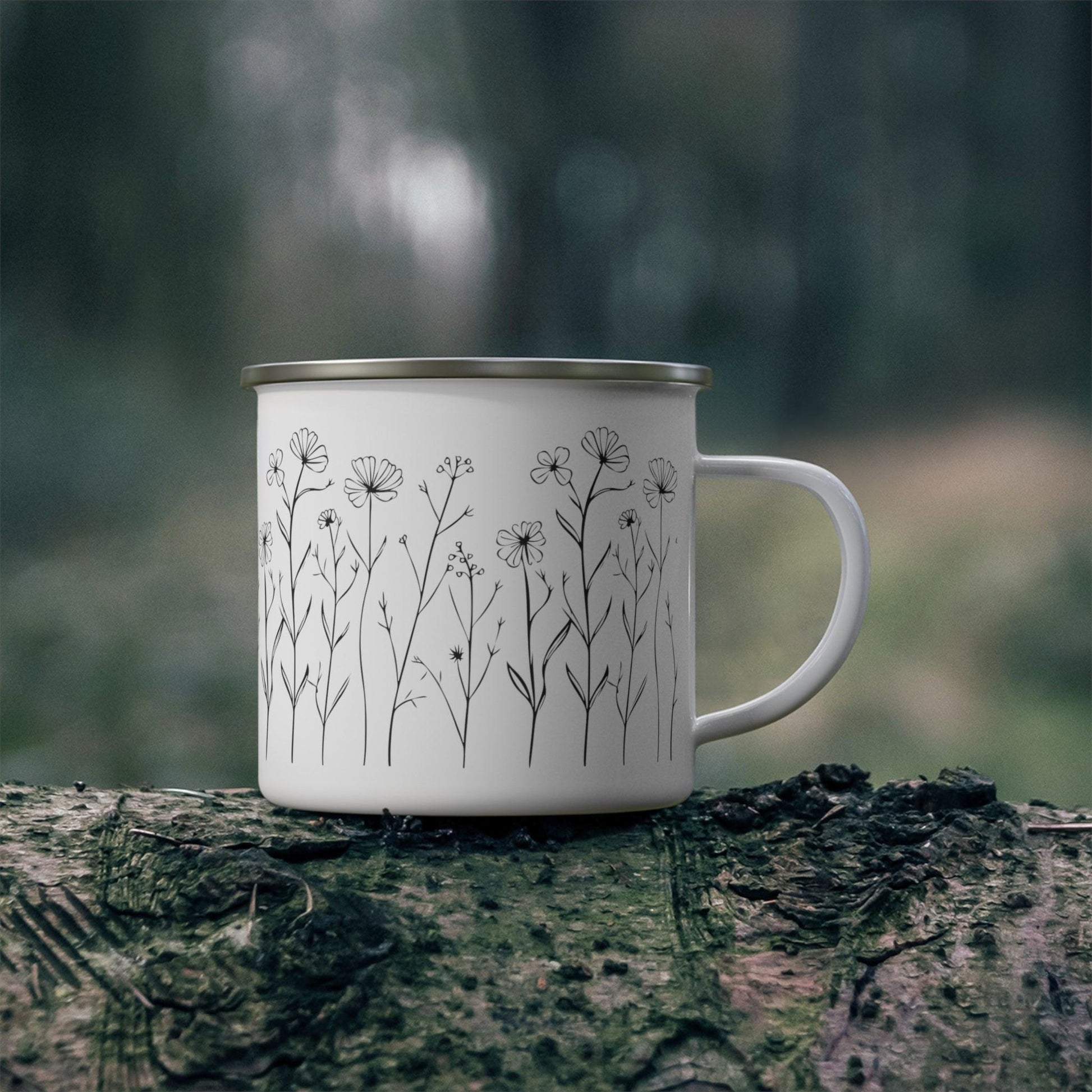 Minimalist Flowers Enamel Camping Mug - Wander Trails