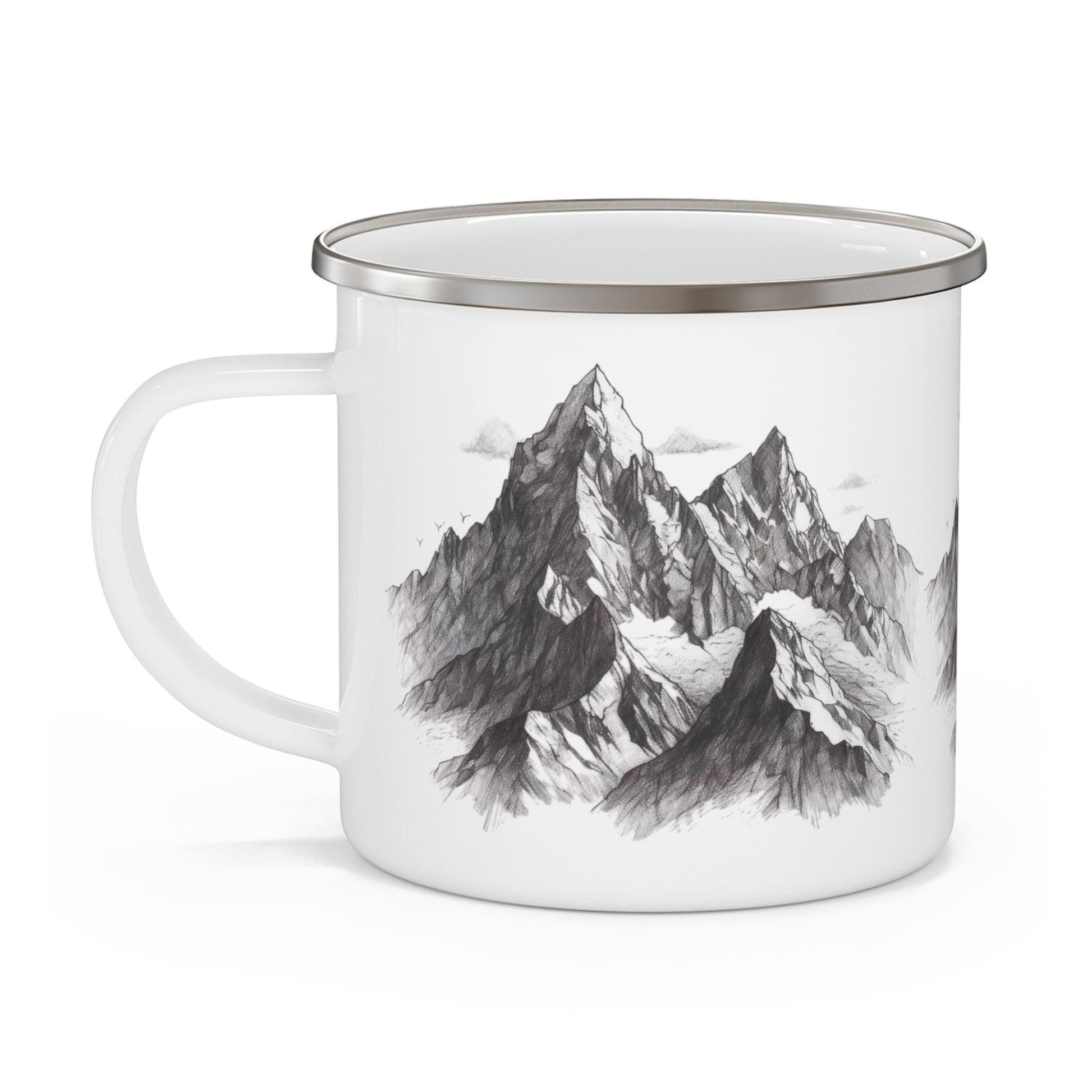 Mountain Range Pencil Art Enamel Camping Mug - Wander Trails