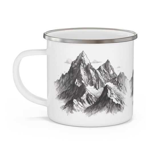 Mountain Range Pencil Art Enamel Camping Mug - Wander Trails