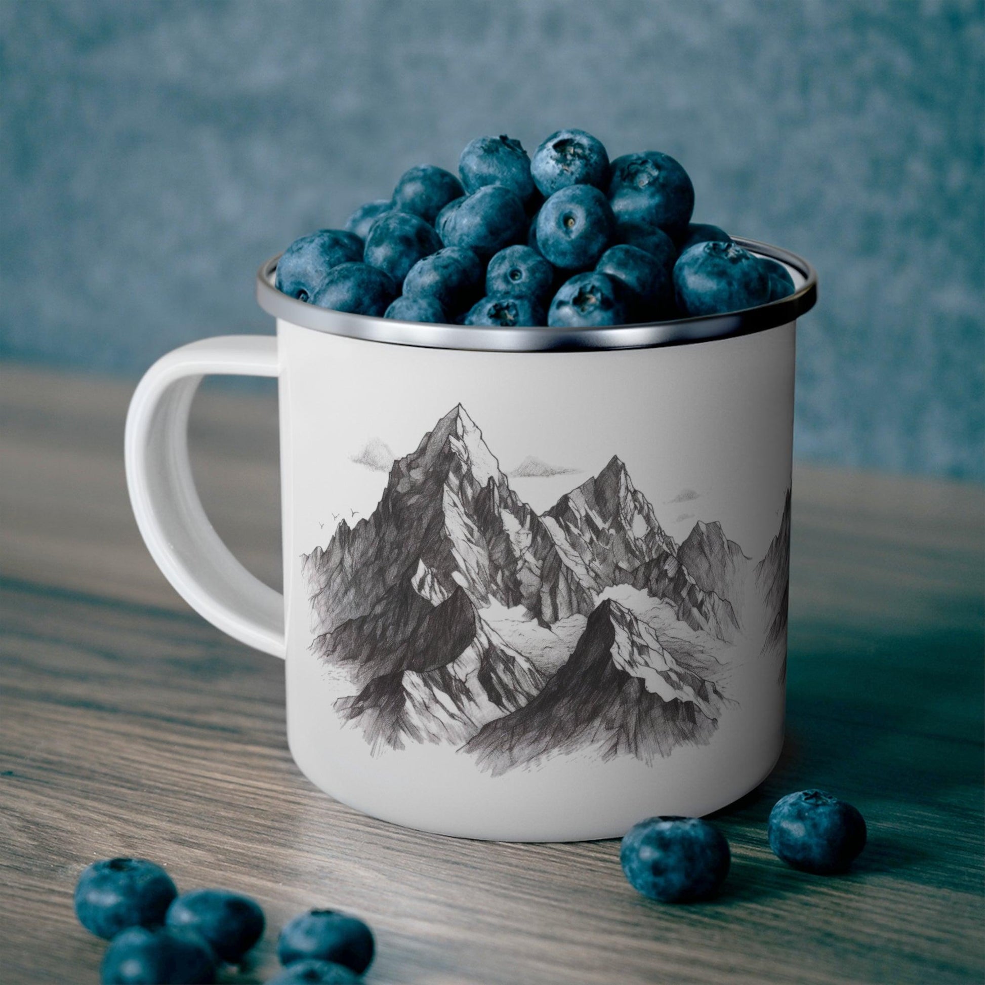 Mountain Range Pencil Art Enamel Camping Mug - Wander Trails