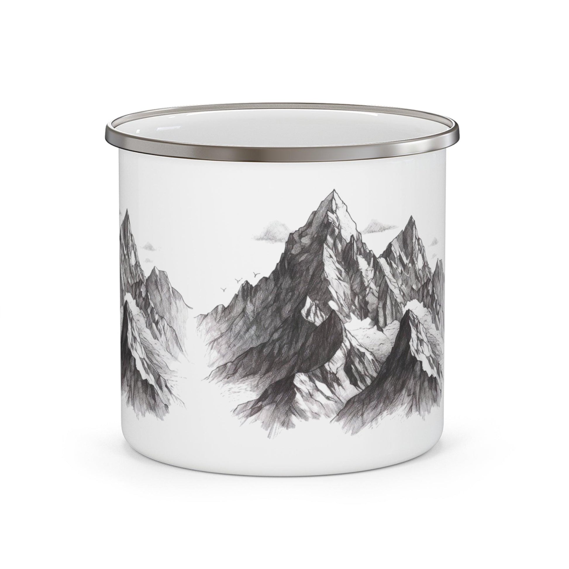 Mountain Range Pencil Art Enamel Camping Mug - Wander Trails