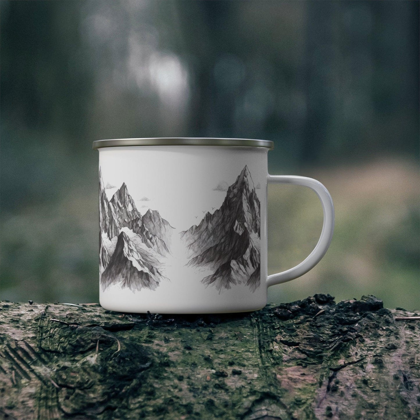 Mountain Range Pencil Art Enamel Camping Mug - Wander Trails