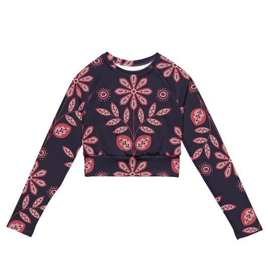 Pink Floral Long Sleeve Crop Top - Wander Trails