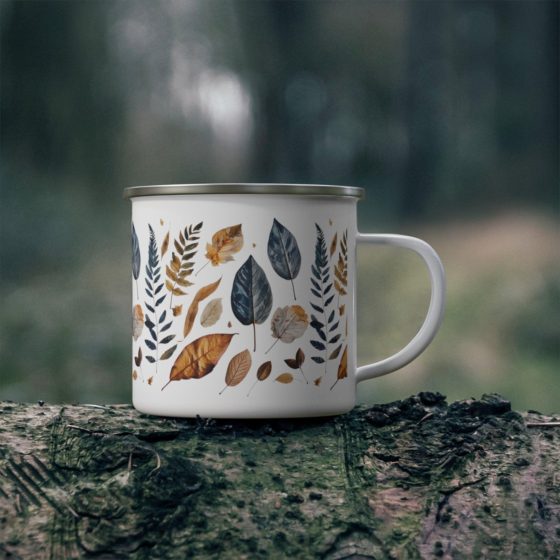 Pressed Fall Leaves Enamel Camping Mug - Wander Trails