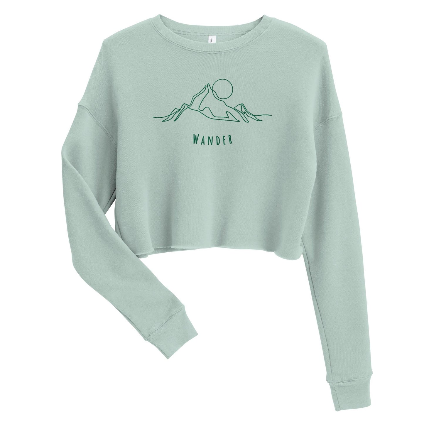 Mountain Wanderer - Embroidered Crop Fleece Sweatshirt - Dusty Blue - Wander Trails