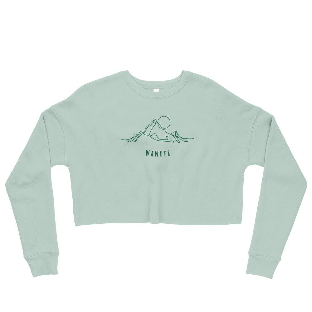 Mountain Wanderer - Embroidered Crop Fleece Sweatshirt - Dusty Blue - Wander Trails