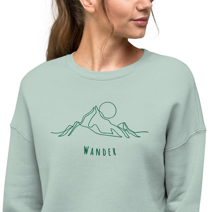 Mountain Wanderer - Embroidered Crop Fleece Sweatshirt - Dusty Blue - Wander Trails